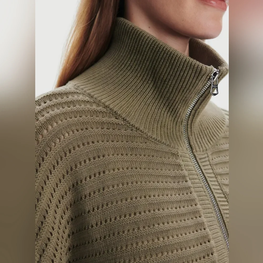 Varley Tara Pointelle Half Zip Sweater Dusty Green - Picture 3 of 5